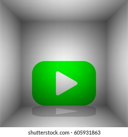 Play button sign. Vector. Green icon with shadow in the room.