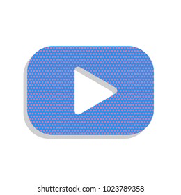Play button sign. Vector. Neon blue icon with cyclamen polka dots pattern with light gray shadow on white background. Isolated.