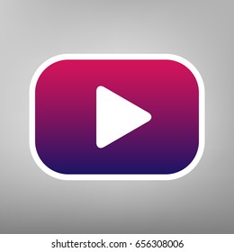 Play button sign. Vector. Purple gradient icon on white paper at gray background.