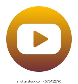 Play button sign. White icon in circle with golden gradient as background. Isolated.
