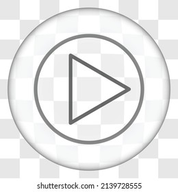Play button simple icon vector. Flat design. Glass button on transparent grid.ai