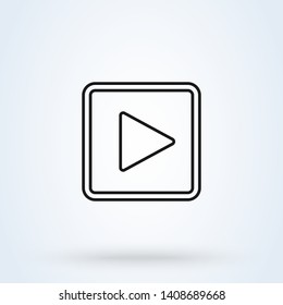 play button square. flat style. Vector line art illustration icon isolated on white background. 