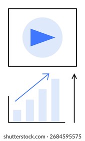 Reproducir Botón símbolo gráfico de barras ascendentes flechas hacia arriba. Video Ideal para el crecimiento del negocio, medios digitales, estrategias de marketing, innovación, tecnología, contenido, éxito. Metáfora de línea