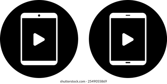 play button with tablet icon set. Device icons. tablet with play button on screen. suitable for web.