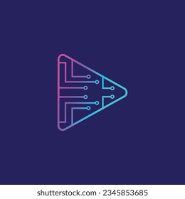 Play Button Tech Futuristic Logo