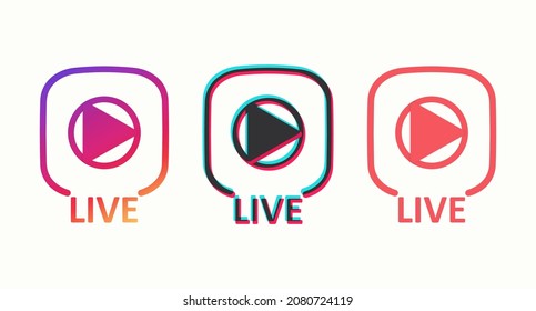 Play button templates set. Live streaming colored buttons. Vector illustration 