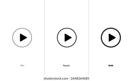 Play button. thin, regular and bold line icons. multimedia for video and audio. play icon. playback icon