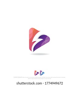 Play Button With Thunder Or Flash Symbol For Your Company or Agency