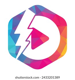 play button with thunder logo design template.