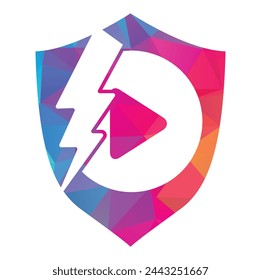 play button with thunder logo design template.