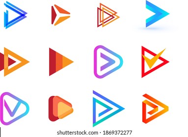 Colección del logotipo creativo del vector del botón Reproducir. Señales de flecha derecha. Gráfico vectorial moderno para aplicaciones, símbolos de editor de medios