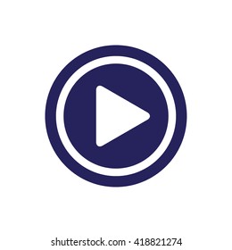 Play button vector icon. Blue circle. Blue button