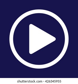 Play button vector icon. Blue background