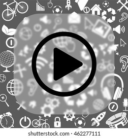 Play button vector icon - matte glass button on background consisting of  different icons