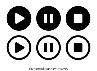 Icono del vector del botón Reproducir. Conjunto de ilustraciones de iconos de control de reproductor de medios.