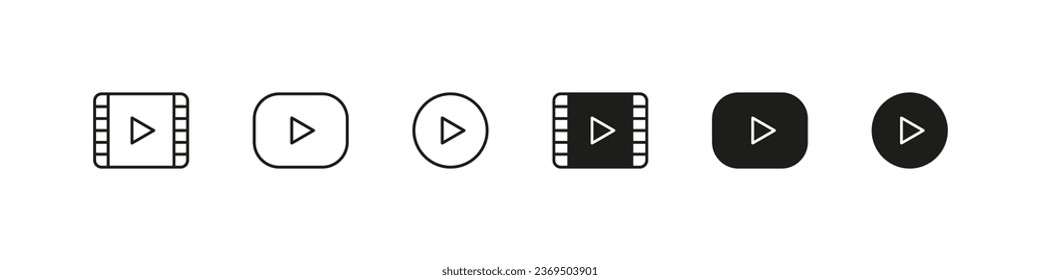 Play button vector icon set. Video or audio player buttons collection.