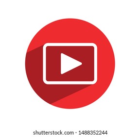 Play button. Vector button. Red and white icon.