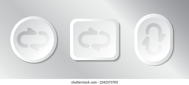 Play button vector set. Continuous 3D realistic virtual style in white tone, player button set, technology and online streaming buttons, technology illustration, sign and symbol.