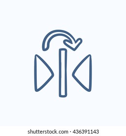 Play button vector sketch icon isolated on background. Hand drawn Play button icon. Play button sketch icon for infographic, website or app.