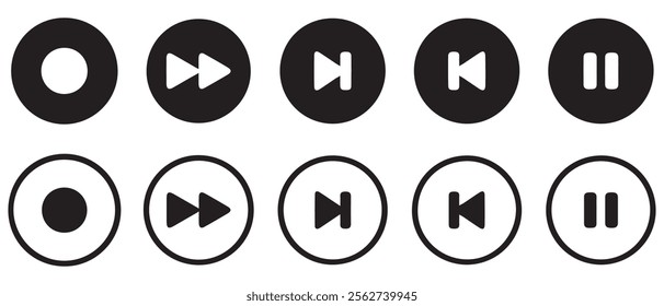 Play button. Video audio player. Music video start sign. Round play button icons on transparent. Vector illustration EPS 10