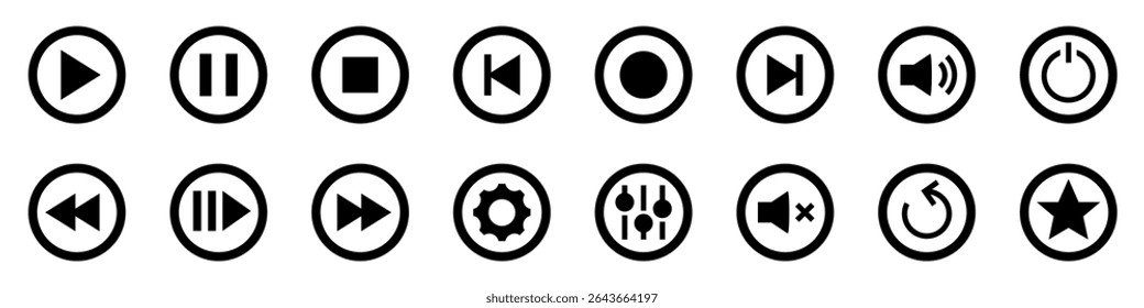 Play button. Video audio player. Play and pause. Music player icon set. Vector illustration