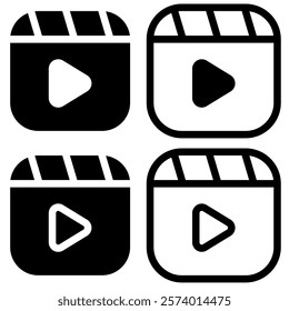 play button video icon, simple flat style, logo sign symbol vector illustration pictogram, isolated on white for mobile app