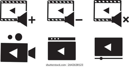 Play button Video Icons Set. SPerfect for media,Containing play or start button.Vector isolated on transparent background symbol.
