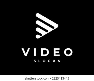 Play Button Video Media Player Button Modern Contemporary Line Rounded Stripe Vectorlogo Design