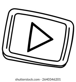 Play button video player line art icon on white background.