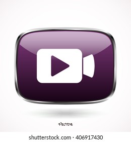 the play button violet color Icon Isolated Background, Video camera icon