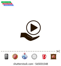 Play button web icon, flat design