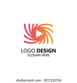 play button with whirlpool logo design	
