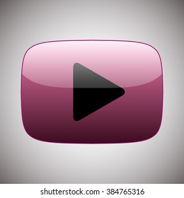 Play button white color. Rounded square web button isolated.