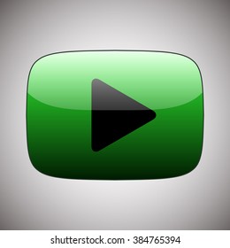 Play button white color. Rounded square web button isolated.