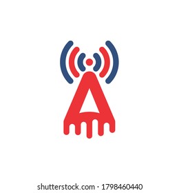 Botón de reproducción y aplicación de señal wifi. Triángulo simple y moderno vector de logotipo