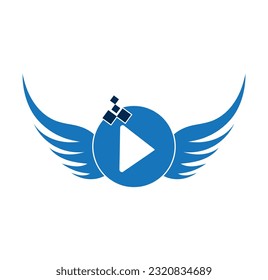 play button and wing vector illustration.play button and wing logo design icon vector. Flying game logo.