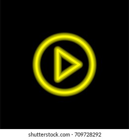Play button yellow glowing neon ui ux icon. Glowing sign logo vector