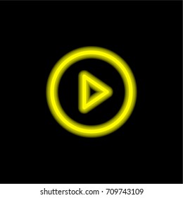 Play button yellow glowing neon ui ux icon. Glowing sign logo vector