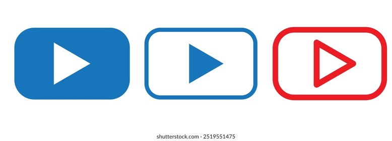 Juega Botón Video Youtube, You Tube Icono, logotipo símbolo Anuncio rojo, Vector plano, signo de redes sociales, App móvil, Web Video Ilustración vectorial de marca