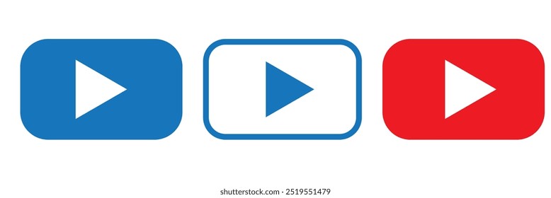 Juega Botón Video Youtube, You Tube Icono, logotipo símbolo Anuncio rojo, Vector plano, signo de redes sociales, App móvil, Web Video Ilustración vectorial de marca