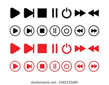 Play buttons icon collection on white background