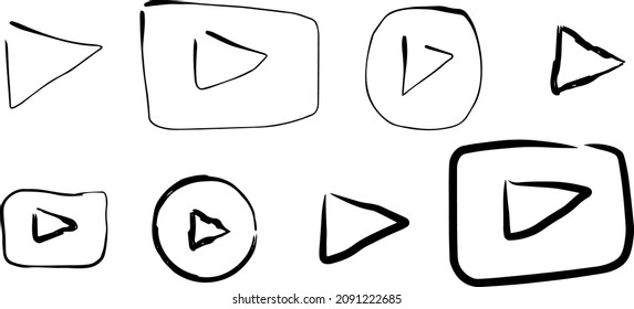 play buttons isolated vector sketches. Playback icons hand drawing black outline