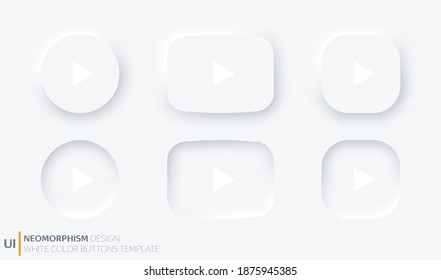 Play buttons light colors. On and off. Normal and hover - active. Neumorphism design. Stock vector illustration	