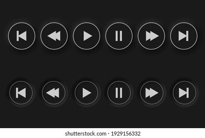 play buttons, neomorphic style black player. trend 2021