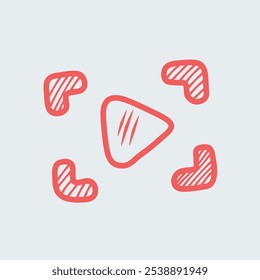 Play Buttons social media elements vector doodle illustration, hand drawn elements