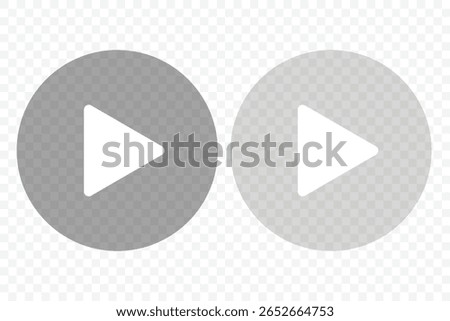 Play buttons. Symbol of music button. Video play button icon set. Transparent Play button isolated. Video audio player button vector illustration.