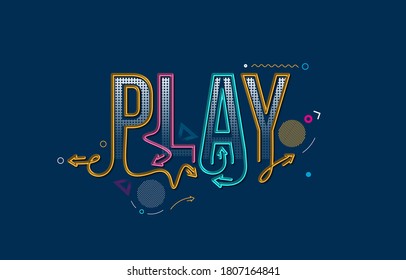 Play Calligraphic line art Text shopping poster vector illustration Design.