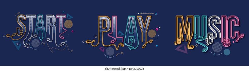 Play Calligraphic line art Text shopping poster vector illustration Design.