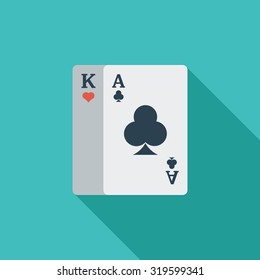 Play card icon. Flat vector related icon with long shadow for web and mobile applications. It can be used as - logo, pictogram, icon, infographic element. Vector Illustration.