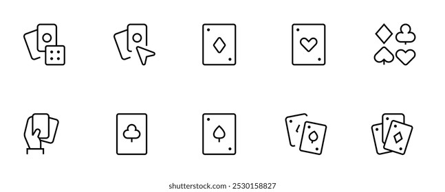 Play card icon, card games vector set design with Editable Stroke. Line, Solid, Flat Line, thin style and Suitable for Web Page, Mobile App, UI, UX design.